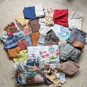 Assortment of Fabric Pieces and Scraps Cotton - Linen - Flannel